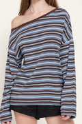 SYDNEY LONG SLV ASYMMETRIC STRIPE TOP
