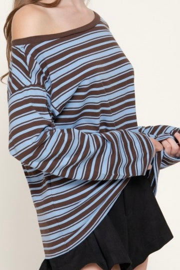 SYDNEY LONG SLV ASYMMETRIC STRIPE TOP