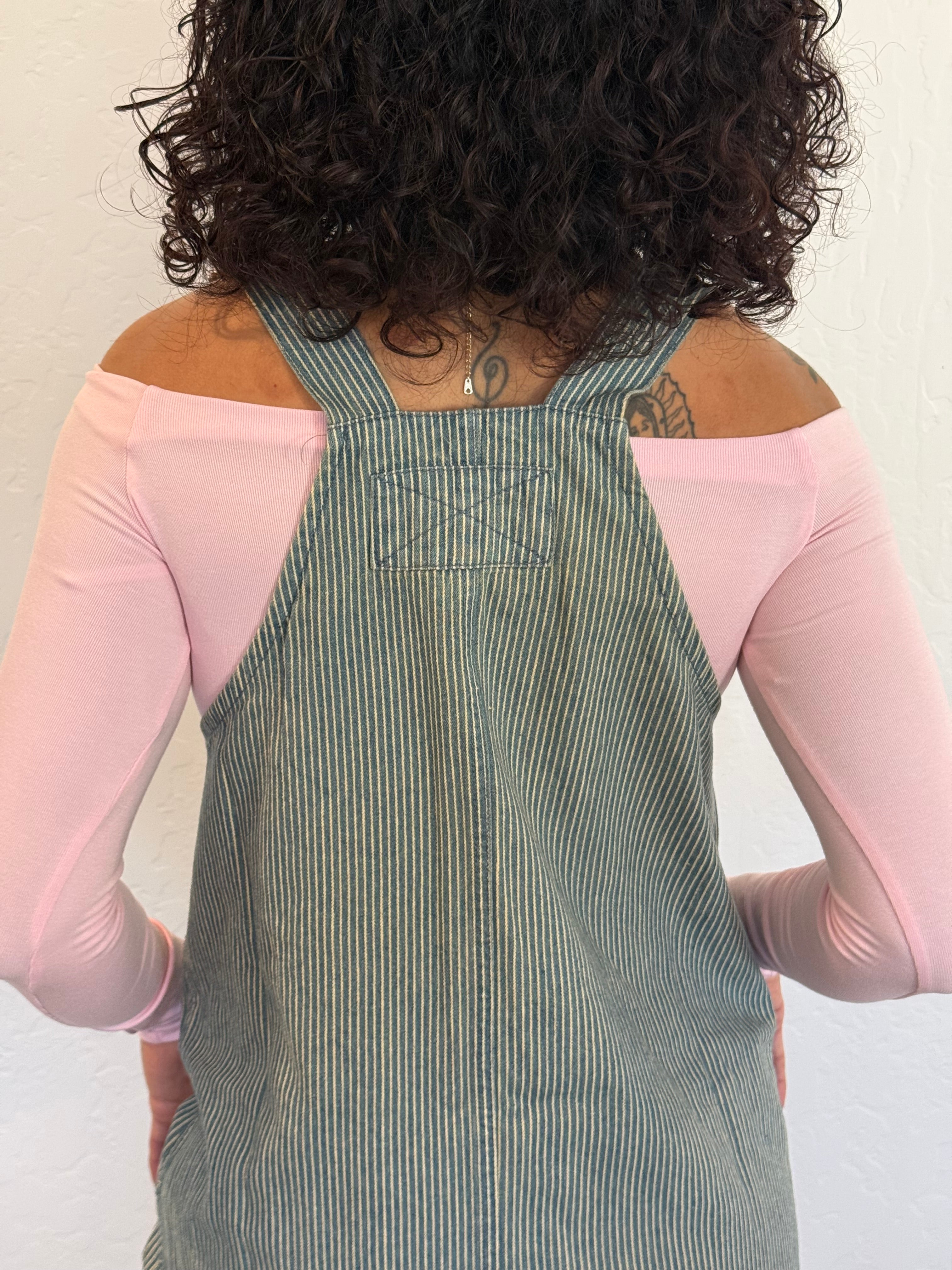 Vicky Striped Denim Overall Dress