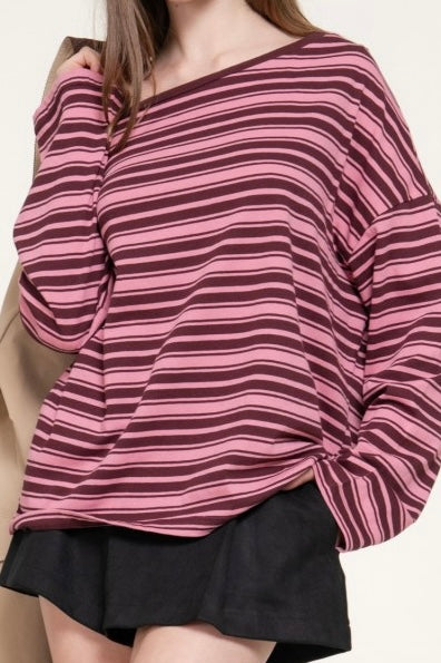SYDNEY LONG SLV ASYMMETRIC STRIPE TOP