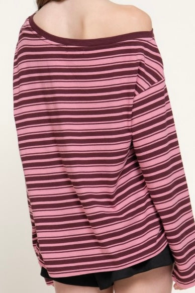 SYDNEY LONG SLV ASYMMETRIC STRIPE TOP