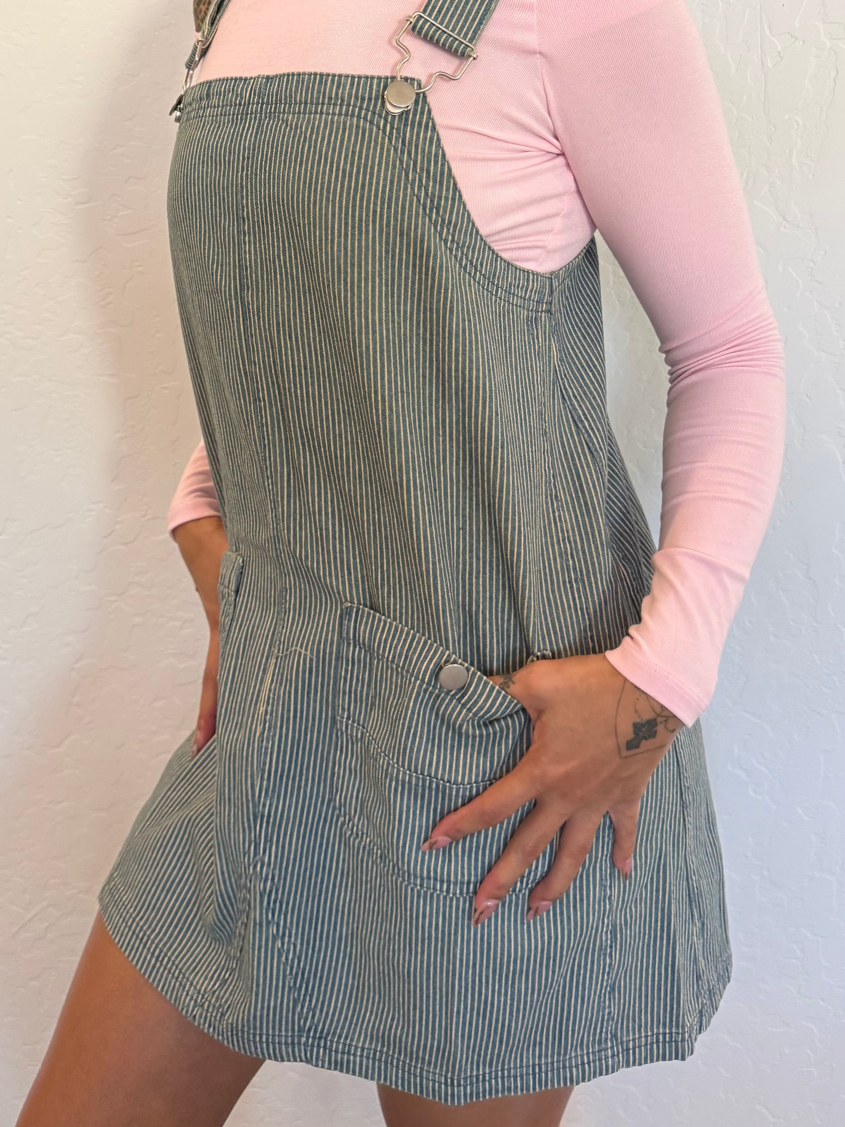 Vicky Striped Denim Overall Dress