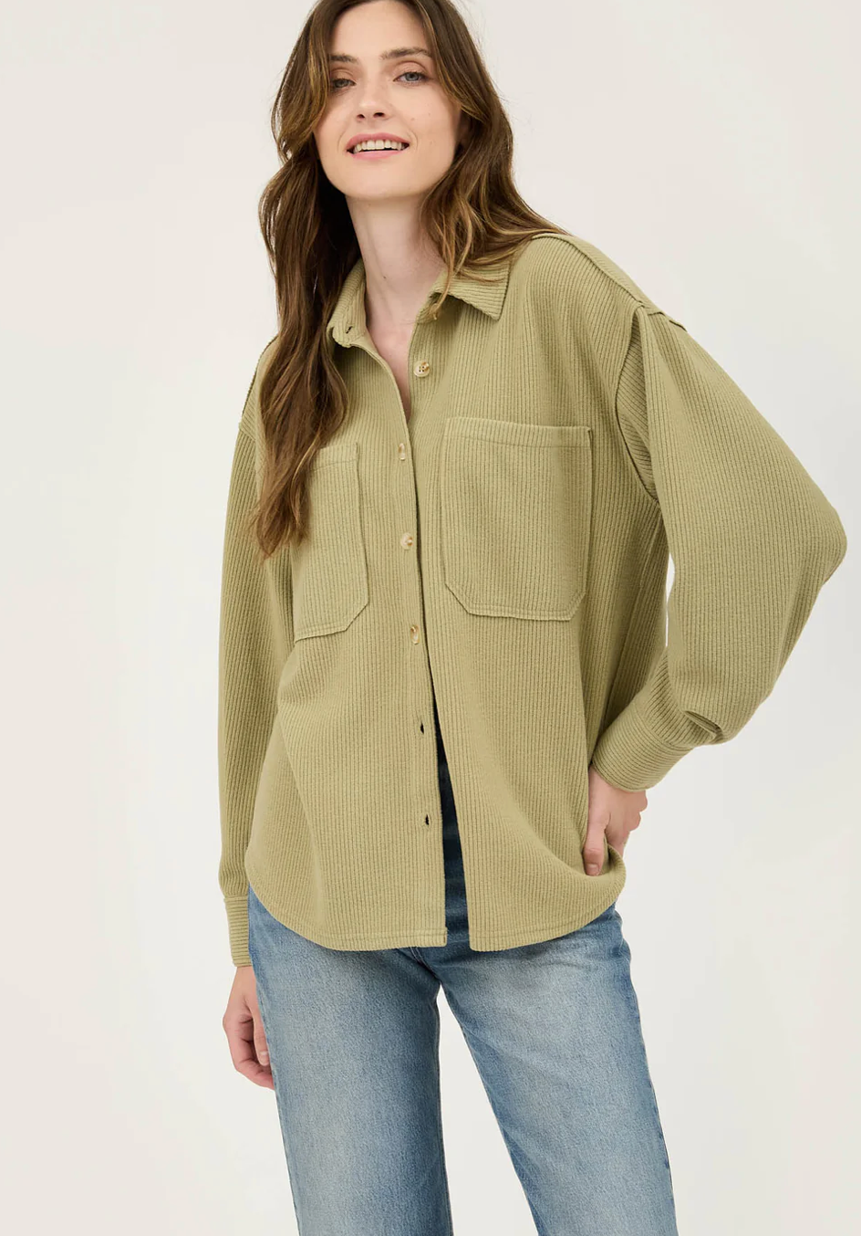 RIB KNIT BUTTON UP TOP