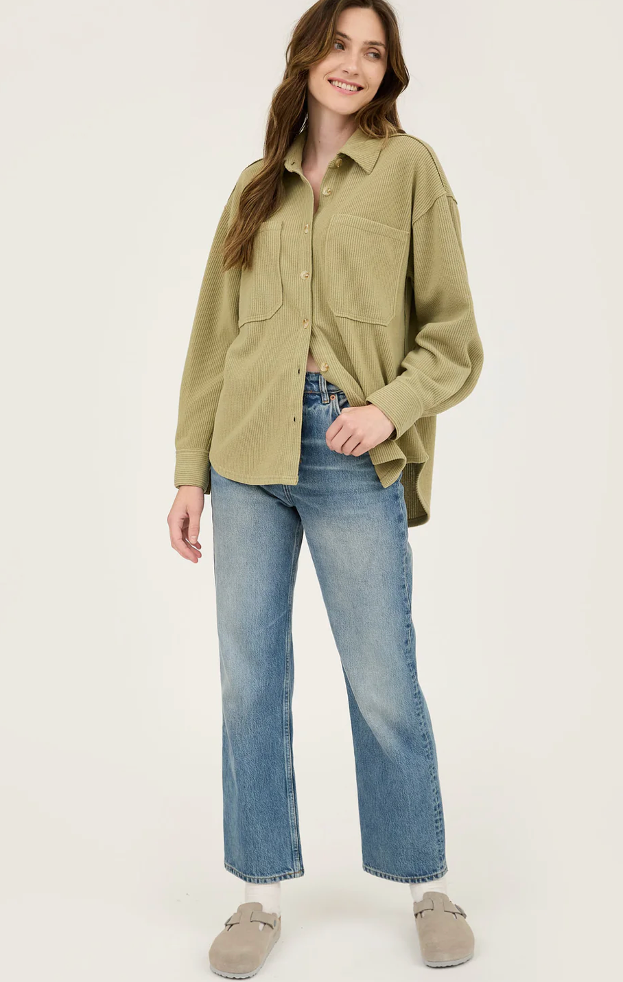 RIB KNIT BUTTON UP TOP