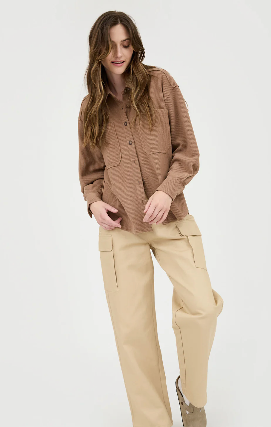RIB KNIT BUTTON UP TOP