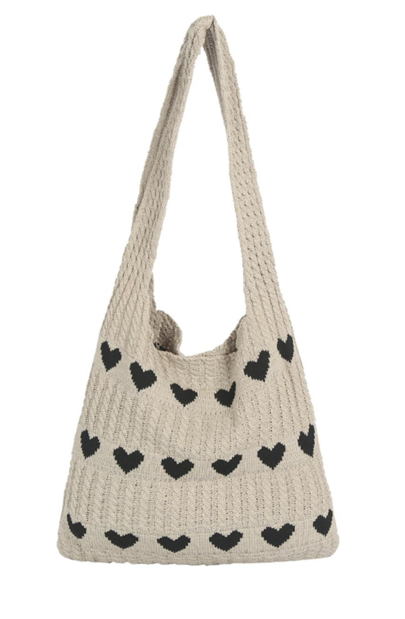 Heart Pattern Textured Shoulder Hobo Bag