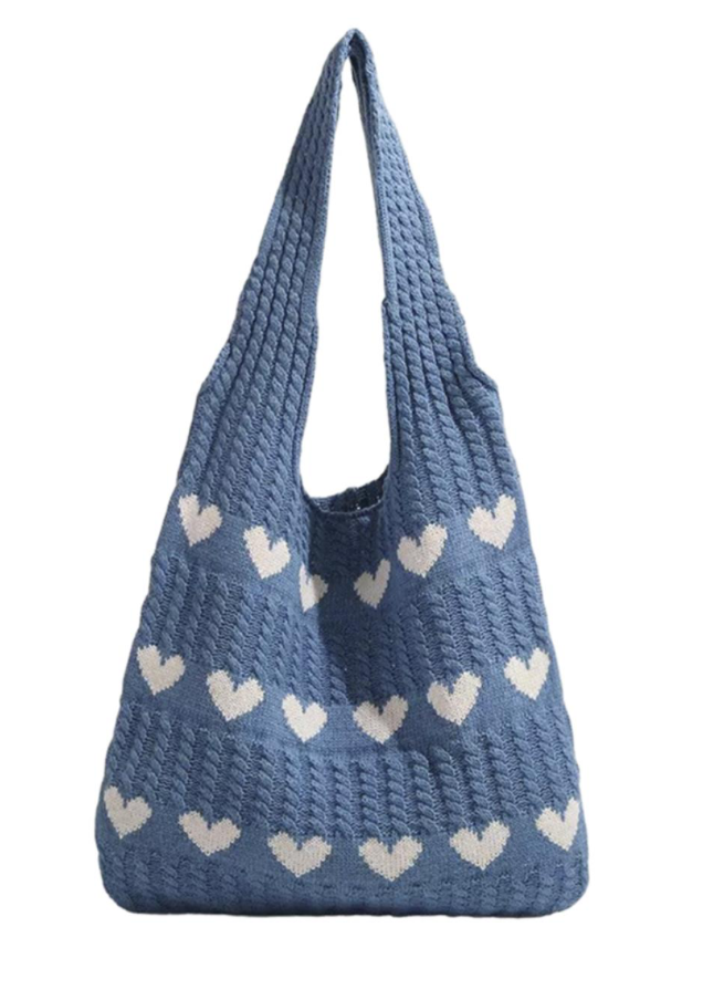 Heart Pattern Textured Shoulder Hobo Bag