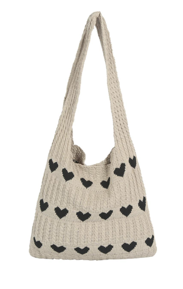 Heart Pattern Textured Shoulder Hobo Bag