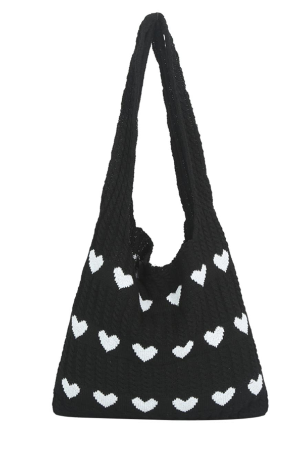Heart Pattern Textured Shoulder Hobo Bag