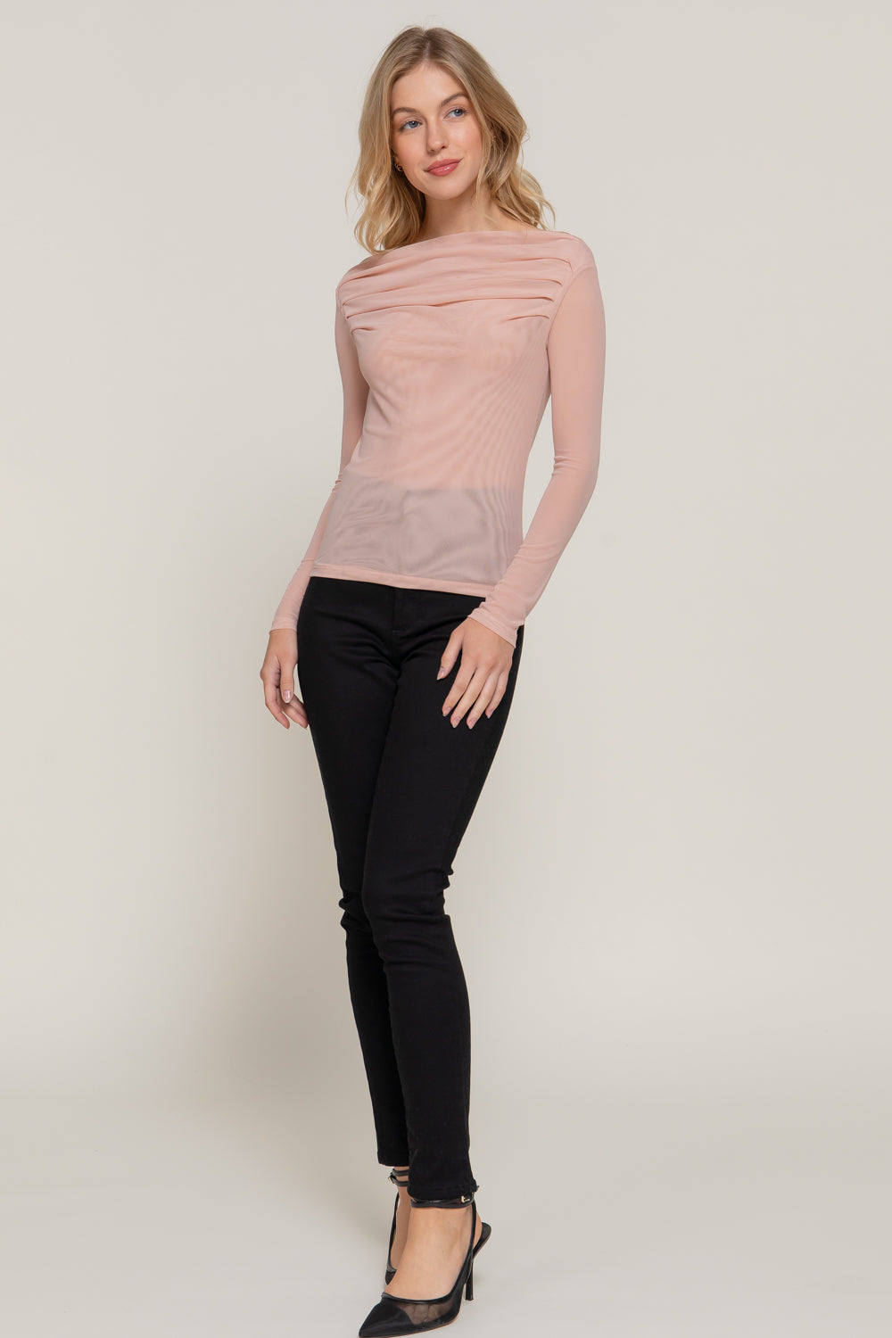 LONG SLV ASYMMETRICAL OFF SHOULDER DOUBLE LAYE