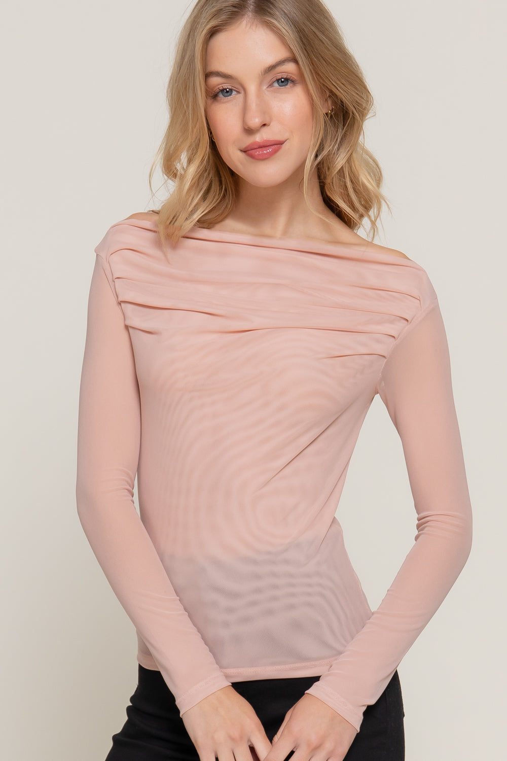 LONG SLV ASYMMETRICAL OFF SHOULDER DOUBLE LAYE